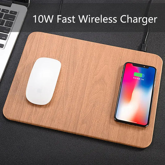 Wood and Leather Wireless Charging Mouse Pad